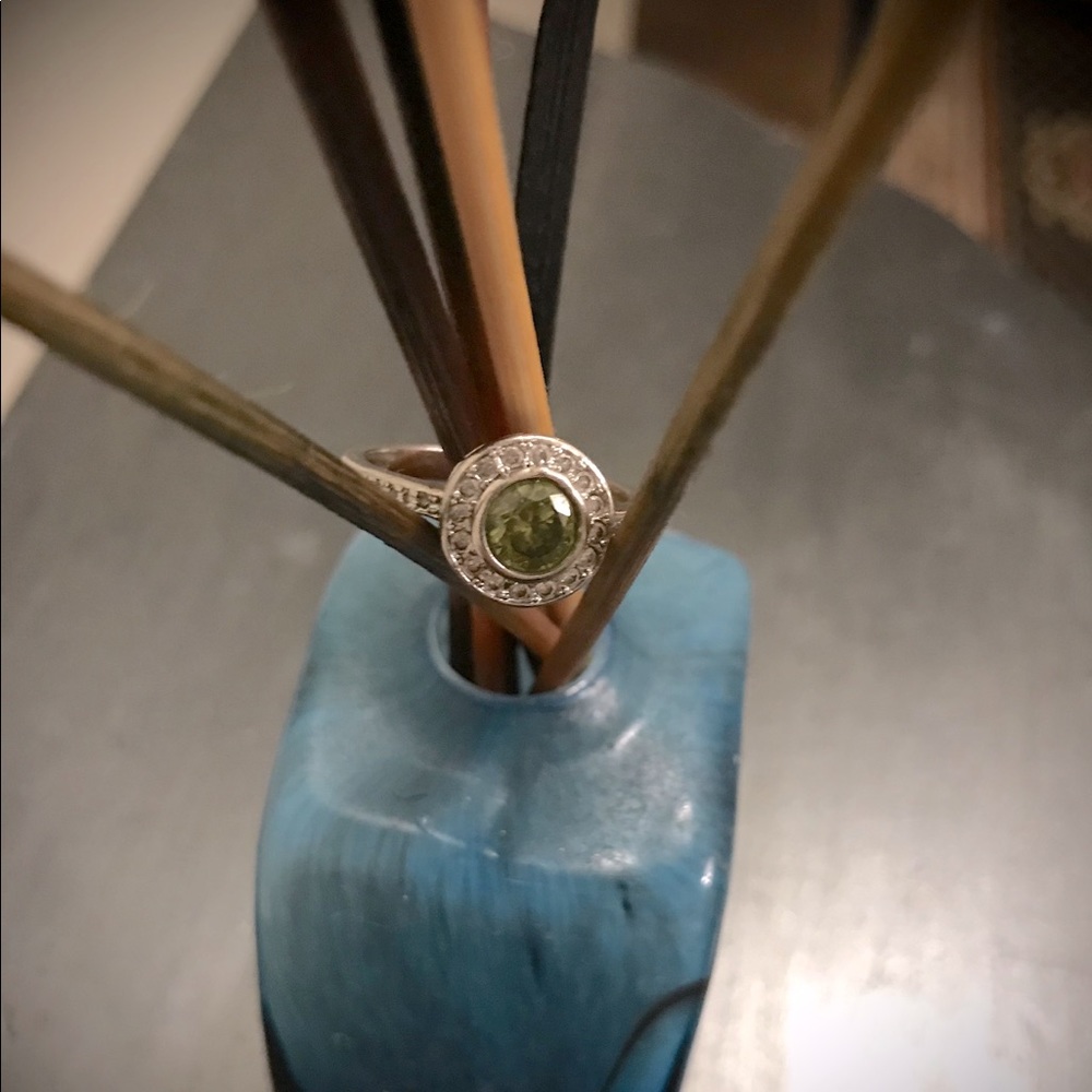 Elegant silver genuine peridot & CZ Ring